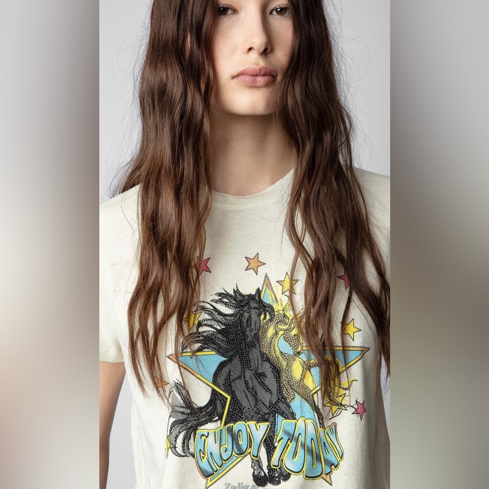 Zadig & Voltaire Graphic Tee - Cream and Black